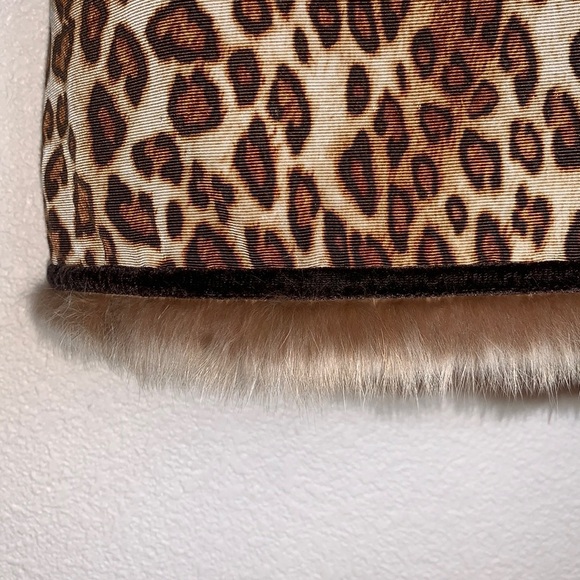 ETCETERA Leopard print skirt, brown rabbit fur trim @ hem, back slit. 10 EUC - Picture 5 of 14
